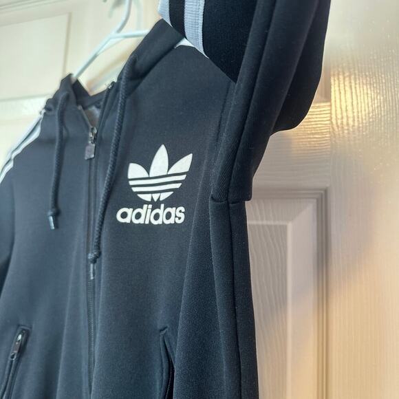 Adidas Y2K Zip Up Hooded Jacket Size M Striped Sleeves Trefoil Logo Black White - Picture 3 of 15